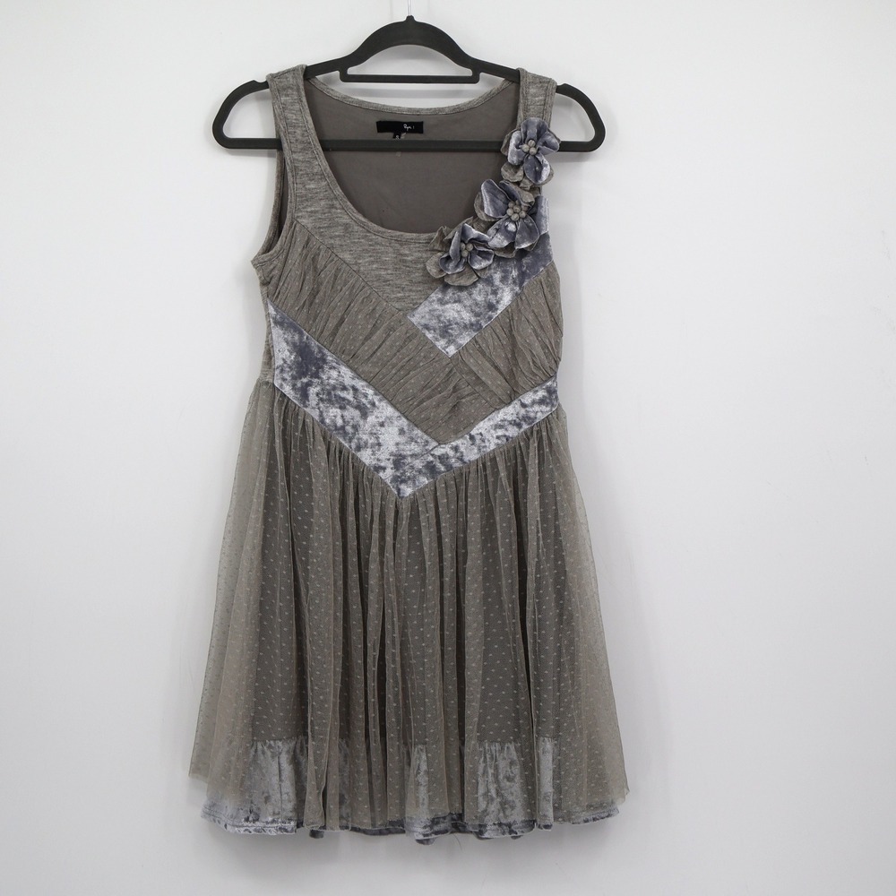 Ryu Tulle Fit & Flare Dress Womens S Gray Party Festive Holiday‎ Boho Eclectic